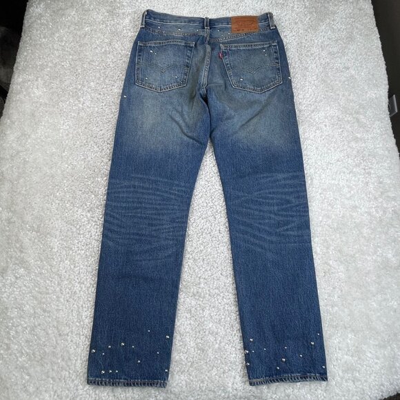 LEVI'S 501 Premium Distressed Studded Slim Fit Button Fly Jeans Mens 32x30 NEW - Picture 4 of 16